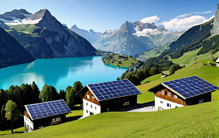 **Image Prompt:** A panoramic view of the Swiss Alps, with solar panels integrated into traditional chalets on the slopes, wind turbines subtly placed on a distant ridge, and a pristine alpine lake in the foreground reflecting the sky. Capture the essence of sustainable energy harmonizing with the natural beauty of Switzerland.