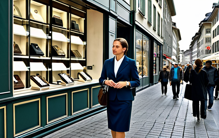 Zurich Shopping Scene**
"A professional woman in a stylish, yet modest, business outfit, browsing a high-end watch shop on Bahnhofstrasse in Zurich, Switzerland. Background includes luxury boutiques and a bustling city street scene. Perfect anatomy, correct proportions, well-formed hands, appropriate attire, safe for work, professional photography, high quality."
**
